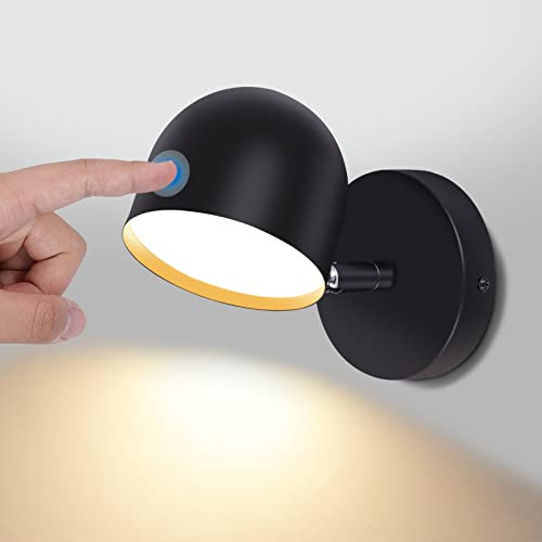 KAWELL Lámpara LED de pared para interiores, sensible al tacto, lámpara de pared LED de lectura de atenuación continua, foco de pared LED de rotación libre de 350° para dormitorio, mesita de noche