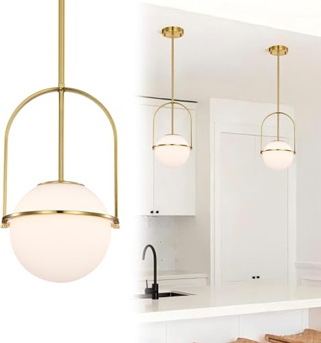 Alighting Pendelleuchte Gold Milchglas Kugeln Ø18 cm Mid Century Modern Pendelleuchte für Kücheninsel Esstisch Flur Schlafzimmer Bad (keine Glühbirnen)
