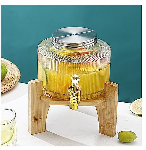 WYJRO Dispensador De Bebidas De Cristal,Dispensador De Bebidas De Vidrio con Grifo De ABS Y Tapa para Bebida Caliente O Fría - Garrafa De Agua,Faucet b+Base,2.5L
