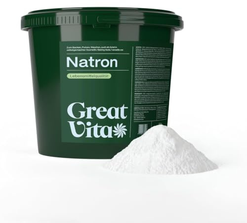 GreatVita Natron Pulver 5kg Lebensmittelqualität E500ii | Eimer | Natriumbicarbonat, Baking Soda, Backsoda, Großpackung, zum Backen Putzen & Reinigen, geruchsneutralisierend, ohne Zusätze