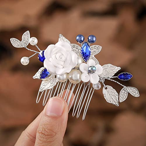 Ushiny Blumen Hochzeits Haarschmuck silberner Schmetterlings Haarkamm Perlen Brauthaarschmuck für Frauen und Mädchen