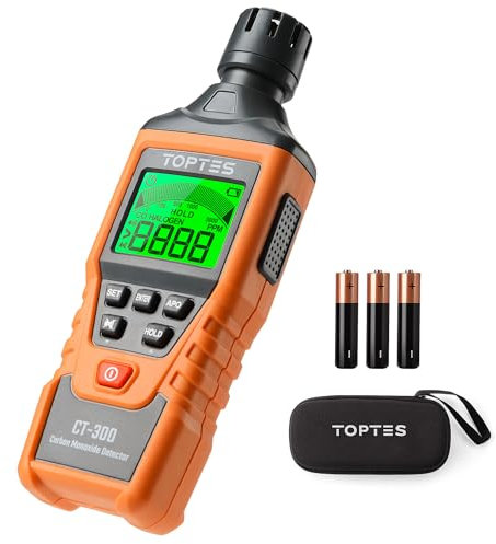 TopTes CT-300 Portable Carbon Monoxide Detector, CO Detector with Audible & Visual Alarm, 0-5000PPM, CO Alarm, Backlit LCD Screen, for Home, Car, Camping& Travel (Includes Battery x3) - Orange