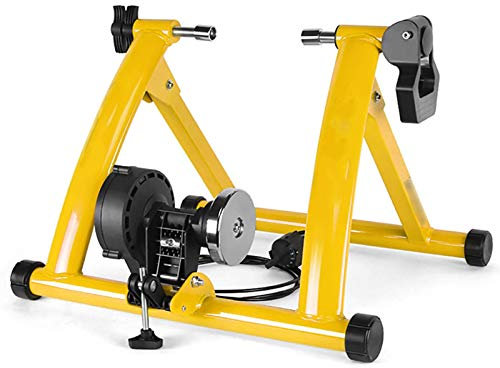 SePkus Rollentrainer Fahrradtrainer zum Zusammenklappen von 26-28 Heimtrainer für Fahrräder Mountainbike, belastbar bis 135 kg, Fahrradtrainer mit Magnetbremse, Radfahren zu Hause (Gelb)