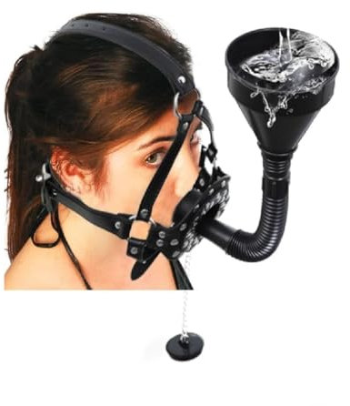 Knebel Mund Frau Bondage Maske Mit Trichter Urinal Verstellbare Knebel Mund Extrem Ball Gag Mundknebel für Frauen Bondage Set Sklave Fetisch Sexspielzeug Für Frauen (Schwarz)