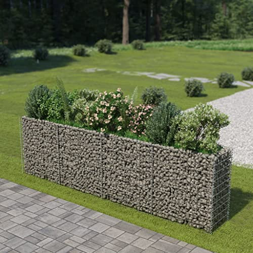 Tino Tech Jardinière surélevée en acier galvanisé - 360 x 50 x 100 cm - Argenté - Panier à pierres - Panier à gabions - Jardinière surélevée - Pour plantes - Mur de jardin - Gabion - Grille