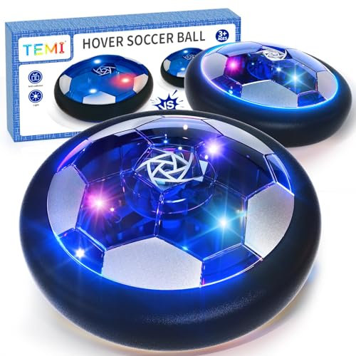 TEMI 2 Pack Hover football for Kids 3 4 5 6 7 8 9 Year Old, LED Soccer Ball Toys, Air Power Football Indoor Outdoor Games for Kids Boys, Birthday Gift for Boys Girls 3-12 Year Old