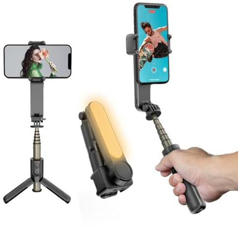 SNIDII Estabilizador de cardán de mano con palo selfie Bluetooth y anillo de luz para vloggers (negro)