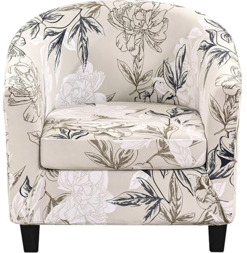 Tub Chair Cover 2 pieces Stretch Club Chair Slipcover with Cushion Cover 2 IN 1 Armchair Protector Bucket Chair Slipcover for Bar Counter Living Room Dining Room(Flower)