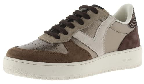Victoria Basket Basse Madrid Effet Cuir Métallisé & Pièces en Croûte De Cuir & Arrière Pailletée 1258257 pour Femme Platino 40
