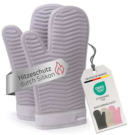 Bellphany Ofenhandschuhe Silikon - Topfhandschuhe, Backhandschuhe, Grau | Rutschfestes Paar Kochhandschuhe zum Kochen & Backen, Backofenhandschuhe hitzebeständig bis 250°C, oder als Topflappen