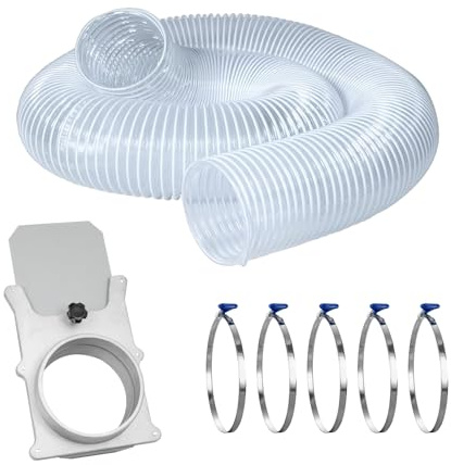 POWERTEC 70431 6 x 10' PVC Collection Inch 5pc 6 Inch Key Dust Collector, Shop Vacuum and Woodworking, Clear, 6 x10' Hose & Clamps & Blast Gate