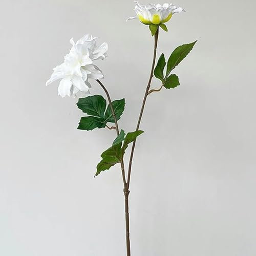 ZFISH Künstliche Dahlien-Blumen für Dekorationen, realistische Haptik, rosa Hochzeitsblumen-Arrangement, Kunst, weiße Silikon-Dahlien-Blumen, weiße Dahlie, 1 Stück
