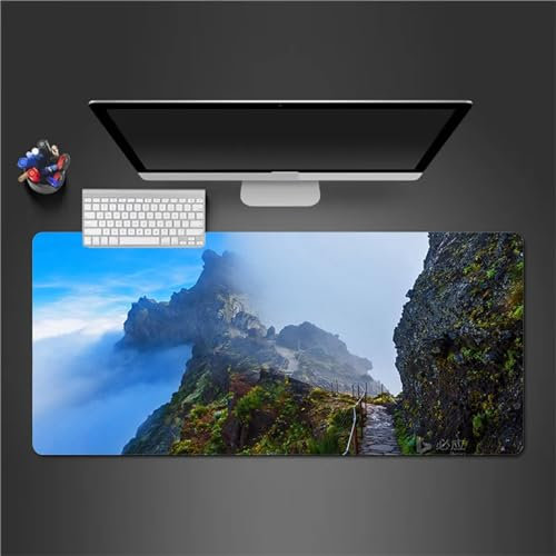 Mauspad XXL, 900x400x2mm Große Gebirgsnebellandschaft Gaming Mauspad, rutschfest Schreibtischunterlage, Waschbares Mousepad mit Vernähte Kanten für Gamer PC Maus und Tastatur