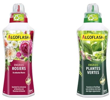 Algoflash Engrais Rosiers, Bouchon Doseur Inclus, 750 ml, ALIROS750N & Algoflash Engrais Plantes Vertes, Bouchon Doseur Inclus, 750 ml, ALIPAV750N