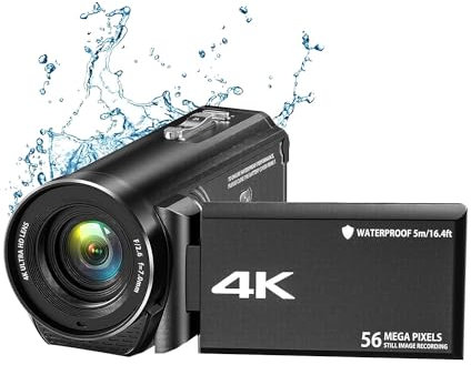NONDK Videocamera 4K Ultra HD 56MP 30FPS Videocamera, Videocamera Impermeabile con Zoom Digitale 18X per