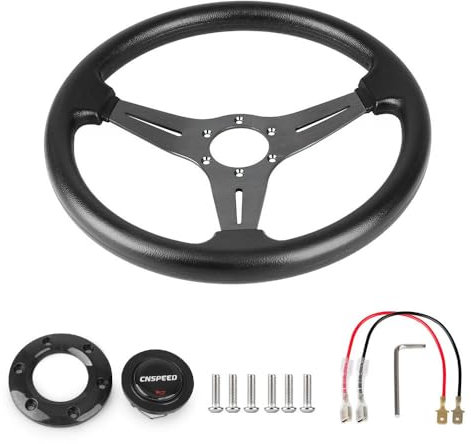 ZHANGSHUMIN Sportlenkrad Universal Racing Lederlenkrad 350 mm 14 Zoll Aluminiumlegierung Auto Sport Drifting Lenkräder Deep Dish Corn Style Holzlenkrad(Noir)