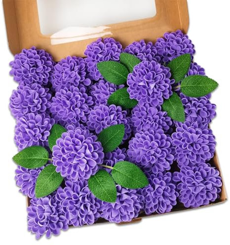MISNODE 25 Pezzi Bouquet di Fiori di Ortensia Artificiale, Ortensie in Lattice Real Touch Grandi Fiori di Ortensia Realistici, Fiori Artificiali Fiori Secchi, Steli di Ortensia Finti,(25pcs-Viola)