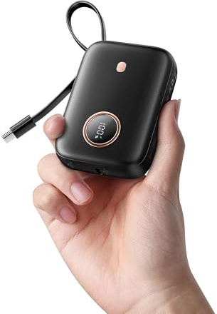 PowerBank Klein Aber Stark mit USB-C Kabel, Mini Power bank 10000mAh 22.5W Schnellladefunktion, Externe Handyakkus USB C Input&Output Akkupack für iPhone 16/15 Serie, Samsung, Google, Android und mehr