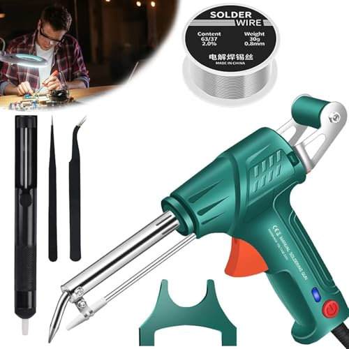 Multi-Function Soldering Iron Soldering Gun Set, 60W Automatic External Heating Soldering Gun, Soldering Iron Kit, Soldering Iron Kit for Electronics Welding Repairs Home DIY (Green, 5-Piece Set)