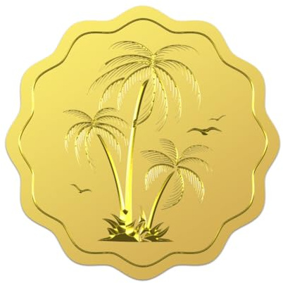 WADORN 100 pièce Palmier Cocotier D'Or Feuille Autocollant, 5cm Sunset Beach Gold Enveloppes Joints Mouette Ronde Relief Auto Adhésive Étiquettes pour Mariage Invitations Cartes Emballage Cadeau