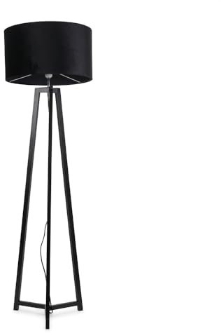 ValueLights | Black Wood Tripod Floor Lamp with Black Velvet Drum Lampshade Living Room Light | Floor Lamps, Home Décor & Improvement Essential