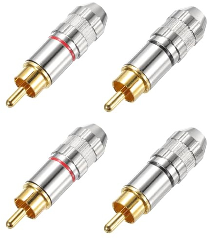 sourcing map RCA to Speaker Wire Connector, 270RCA Solderless Male Plug Gold Plated Stereo Audio Connector Adapter Jack Plug RCA Converter Silver Panel Mount 4pcs