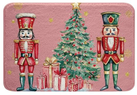 Loussiesd Nussknacker Badematte 50x80cm Jungs Mädchen Weihnachtsbaum Badezimmerteppich Ultra Anti-Rutsch Badvorleger Nette Karikatur Badteppiche Sterne Druck Duschvorleger