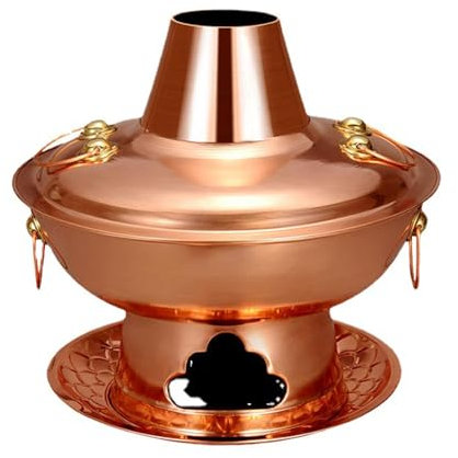 GAROEN Juego de ollas eléctricas Chinas de Cobre para Calentar, ollas Tradicionales Chinas de Cobre y carbón de Beijing, ollas Shabu (32 cm)