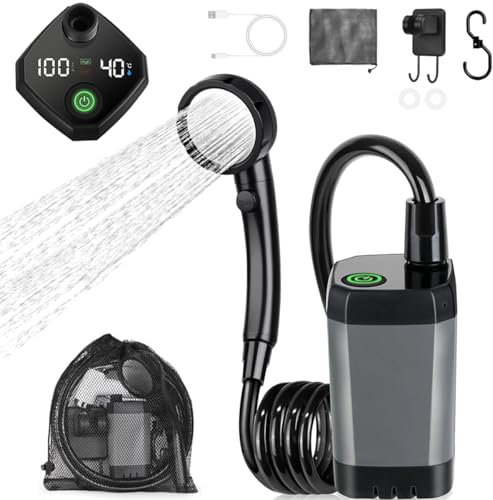 DEYOT Portable Shower for Camping, [Long-Lasting] 6000mAh Rechargeable Camping Shower with Intelligent LED Display, IPX7 Waterproof Outdoor Shower Kit for Hiking, Travel, Car, Pet