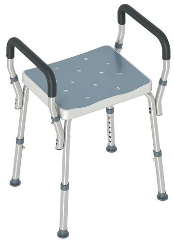 HOMCOM Taburete de Ducha Silla Ducha Personas Mayores con Altura Regulable Silla para Ducha de Aluminio Antideslizante Carga 150 kg para Ancianos y Discapacitados