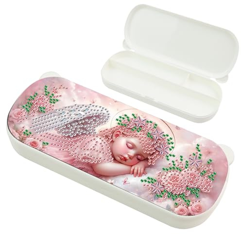 DCIDBEI Peinture Diamant Boîte à Stylos Diamond Painting Porte-Stylo Fournitures de Bureau Organisateurs de Stylos Multifonctions Boîte de Rangement pour Pinceaux Papeterie Aquarelle Ange Fée Elfe