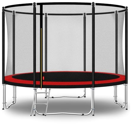 Baunsal® Trampolin Outdoor Ø 366 cm (FGOS) rot-schwarz als Komplettset Gartenspielzeug Kindertrampolin Gartentrampolin rund Garten Spielzeug für Kinder