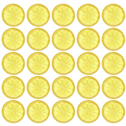 Lusofie 25 Stück Mini Künstliche Zitronenscheiben Simulation Plastik Zitronen Deko Kunststoff Zitronen Scheiben Dekorative Für Festival Party Dekoration Basket-Füllung Zu Hause (Gelb)