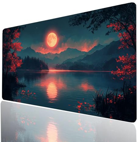 Tapis de Souris xxl 140x60x0.3CM Lune Desk Mat LacTapis de Bureau Gaming Bords Cousus Design Durable et Imperméable avec Base en Caoutchouc Antidérapante pour Souris Sans Fil Clavier Cadeau Model08739