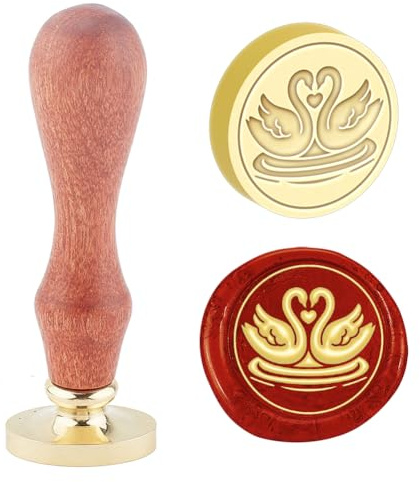 Hobbspring 3D Schwan Wachssiegel Stempel Schwanenliebe Siegelwachs Stempel 25mm Abnehmbarer Messingstempelkopf Mit Holzgriff Für Schulanfang Geschenk zum Valentinstag und Jahrestag Zurück zur Schule