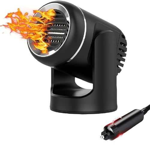 Sbrinatore per riscaldamento auto portatile 12V, riscaldamento rapido 2 in 1 e ventola di raffreddamento, collegamento all'accendisigari con base girevole a 360°, riscaldamento rapido per auto