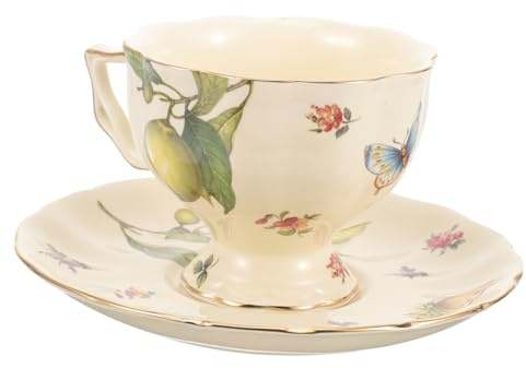 OFFSCH Set 6 Tazze Da Latte in Ceramica Vintage Con Piattini, Tazze Da Cappuccino Bocca Larga Per Tè Pomeridiano Francese e Inglese, Accessori Per Feste Da Tè Domestiche Robuste e Resistenti