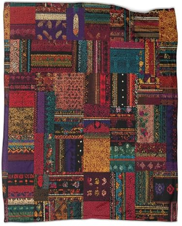 kaiyun Fondo con patrón sin Costuras de Patchwork étnico Ropa Cama para Adolescente Estampada Manta De Felpa Cómoda Y Suave Y Esponjosa Adecuada para Sofá Cama Sofá 40x50inch(100x130cm)