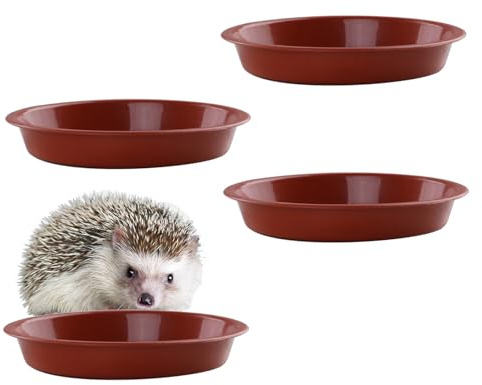 4PCS Hedgehog Bowl for Food and Water, Hedgehog Feeding Station for Food and Water, Outdoor Wildlife Garden Plastic Dishes, Wildlife Bird Water Bowl, Low-Profile 2cm Deep Design (brown red)