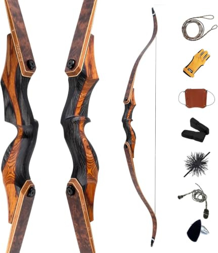 Deerseeker Archery Recurvebogen Set 60/62 Zoll Traditioneller Langbogen mit Holzlamellen-Wurfarmen, Rechts- & Linkshänder, für Erwachsene & Jugendliche, Übungs- und Jagdbogen zum Schiessen 30-60 lbs