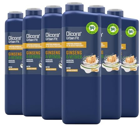 Dicora Urban Fit | Gel de Ducha Energizante con Extractos de Vetiver y Ginger | Gel de Baño que otorga una Sensación única y estimulante | Pack 6x750 ml