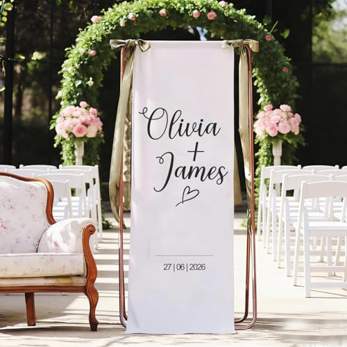 Panneau De Bienvenue De Mariage En Lin Personnalisé, Bannière De Mariage En Plein Air En Tissu Personnalisé, Panneau De Mariage, Panneau De Fête De Fiançailles(50 X 150cm)