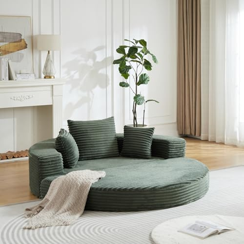 DJHWX bäddsoffa, golvsoffa, bäddsoffa, hopfällbar, som kan användas både som en halvrund soffa och som en rund dagsäng, armstöd är med tygfickor, 180 x 180 x 57 cm, grön
