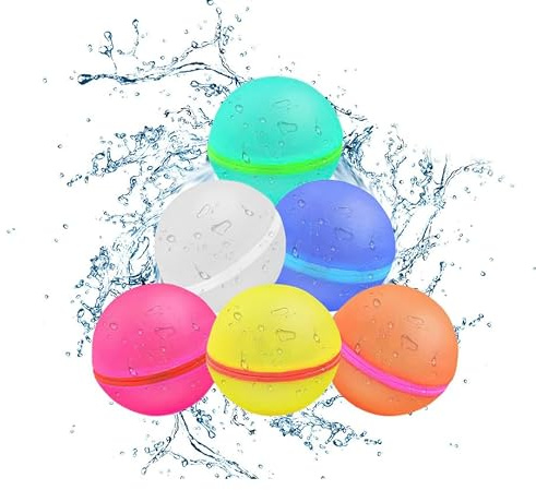 Ballons d'Eau Réutilisables Magnétiques, Lot de 6, Multicolore, avec Sac en Filet, Jeux d'Extérieur pour Enfants