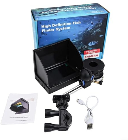 Accarugty 4,3 Zoll HD IPS Fischfinder mit 220° Weitwinkel Unterwasserkamera, 0,6-500m Tiefenbereich, IP68 wasserdicht, für Eis/See/Fluss/Bootsangeln (IPS+20M-Kamera)