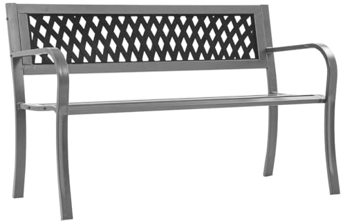 Runheo Gartenbank Schwarz 120 cm Stahl Gartenbank Sitzbank Parkbank Balkonbank Terrassenbank Wetterfest Rückenlehne Outdoor Sitzgelegenheit Veranda