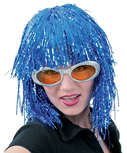 KarnevalsTeufel Starlight Perücke Lametta Perücke Bobb kurzhaar Perücke Pony Folie Einheitsgröße (blau)