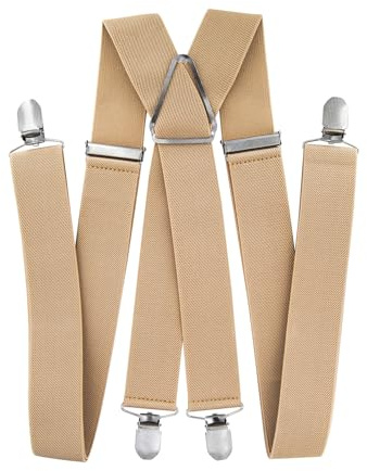 axy Hosenträger für Herren breit 3,5 cm in X-Form mit 4 Hosenträger Clips extra stark längenverstellbar 35mm (Beige)