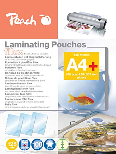 Peach lamineringsfolier A4-125 mic – 100 fickor – arkiverbar – för praktisk arkivering i mappen – kompatibel med laminatorer från alla varumärkestillverkare – S-PP525-21