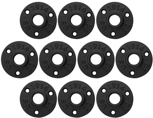 Rohrflansch Flansch eSynic 10 Stücke 1/2'' BSP Bodenflansch Gewindeflansch 1/2 Zoll Rohrhalterung Temperguss aus Gusseisen mit 3 Löchern, Für Rohre Wasserhahn Industrial Style Möbel(10tlg. in Schwarz)